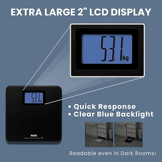 Tanita HD-662 Digital Weight Scale (Black) - Japan Technology Bathroom Scale with 330 lb Weight Capacity - 2" Blue Backlit Large LCD Display - Accurate, Durable, Step-On Operation