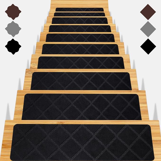 Stair Treads for Wooden Steps 15pcs - 8x30in Carpet Stairs Runner Indoor Non-Slip Stair Mats for Kids Elders and Pets | Indoor Stair Mats for Kids Elders and Pets