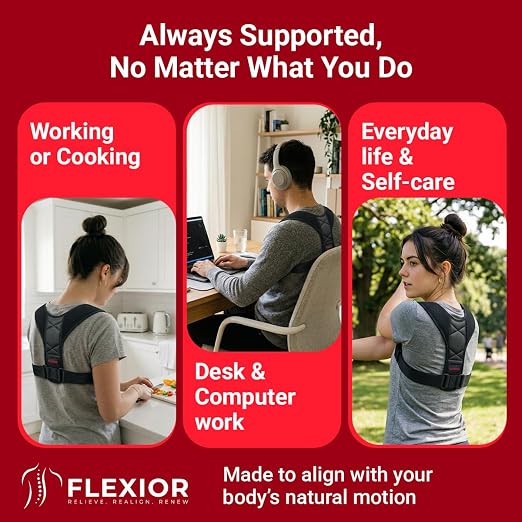 FLEXIOR Posture Corrector for Women and Men, Adjustable Back braces for Upper & Mid Spine Support, Comfortable Back Straightener posture corrector for Back with Carry Bag