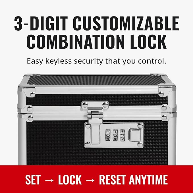 Vaultz Locking Security Box with Combination Lock - Secure Metal Lock Box Safe for Valuables, Cash & Personal Items, Small Lockbox with Code, Portable Storage Case, Black