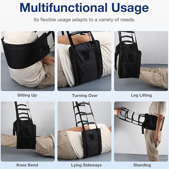 Transfer Sling for Seniors, Gait Belt for Elderly & Disabled, Patient Medical Aid Lift Assist with Handle Anti-Slip Pad Seatbelt, Mobility Lifting Strap for Home Bed Wheelchair Floor Device