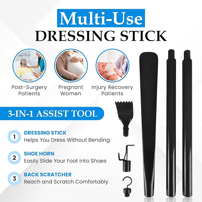 10 Piece Hip Kit for Seniors – Recovery Kit with Reacher Grabber, Sock Helper, Dressing Stick, Shoehorn, Loofah, Back Scratcher, Leg Lifter and Massage Ball – Ideal for Hip or Knee Surgery Recovery