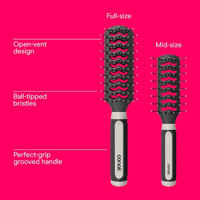 Conair Salon Results 6-Piece Hairbrush Set - Travel Hair Brush - Hairbrushes for All Hair Types - curly hair brush - hairbrush - detangler brush - 3 Travel size + 3 Full-size Brushes, Black