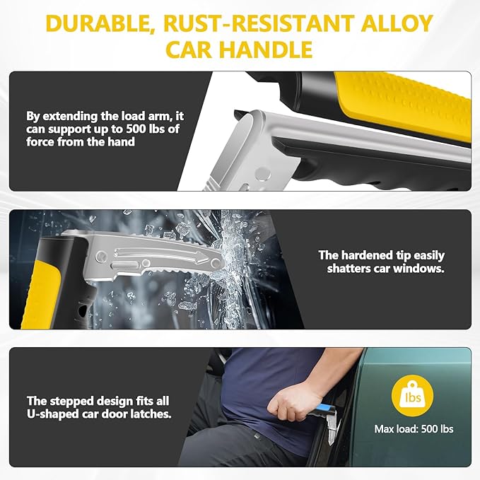 Car Door Handle for Elderly - 2025 New 3-in-1 Car Handle Assist, 2 Pack Auto Cane Portable Vehicle Support Handle Door Assist Bar, Max Load 500 Lbs, Anti-Slip Design (Yellow-1-Pack Car Handle)