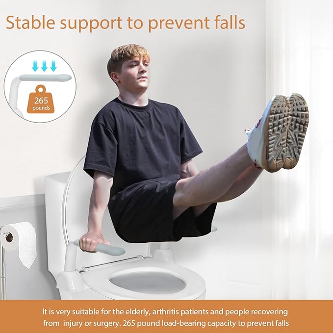 Toilet Safety Rails for Seniors 、 Adjustable Armrest, Space Saving, Stylish and Durable, Anti Slip and Anti Fall, Suitable for Elderly, Disabled, Pregnant Women with Armrest Toilet Safety Rail