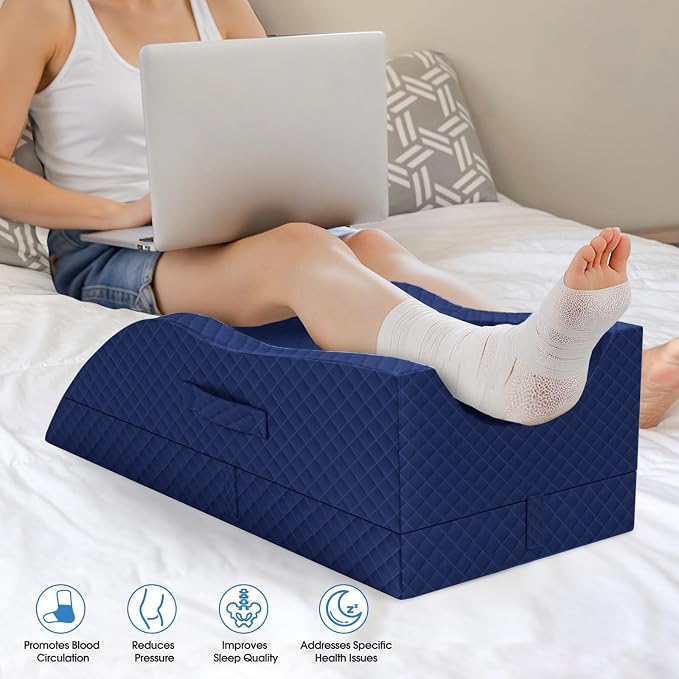 TranquilRelax Elevation Pillows for Leg After Surgery, Memory Foam Adjustable Wedge Pillow for Injury or Rest, Ankle Pillow for Sleeping Blood Circulation, Full Blue/Double Leg