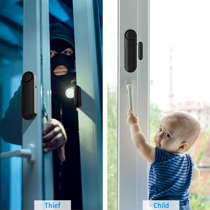 Window and Door Alarm When Opened for Kids Safety/Home Security, 2 Pack Sliding Door Sensor Alarms with Remote for Dementia,Burglar Alert for Business/Garage/Apartment Entry,Back/Front/Pool, Black