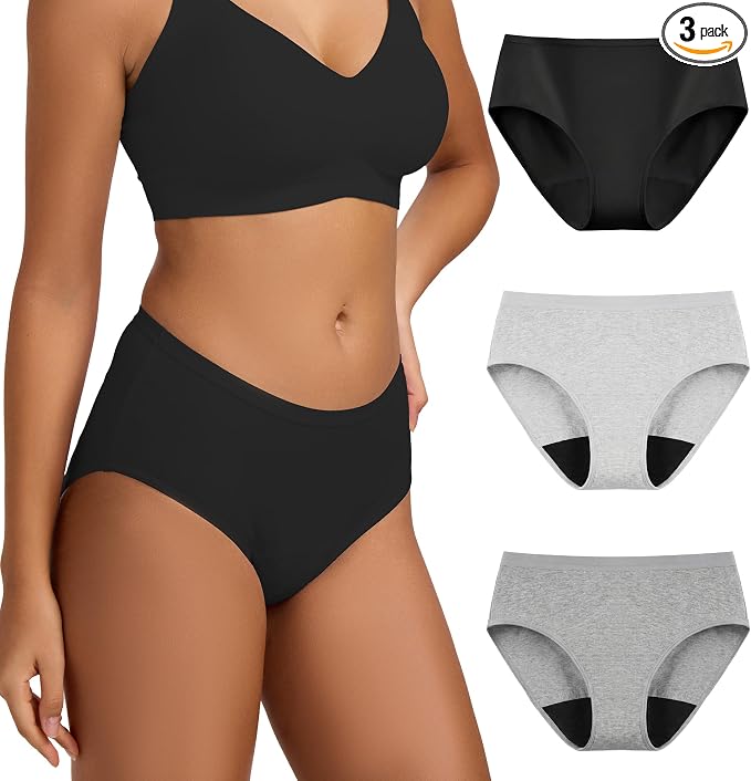 Battewa Bladder Leak Underwear for Women 40ml Absorbency Dark Color M | mid-waist panties,reusable,bladder leak protective briefs,pee proof,waterproof,40ml absorbent for Light to moderate leaks