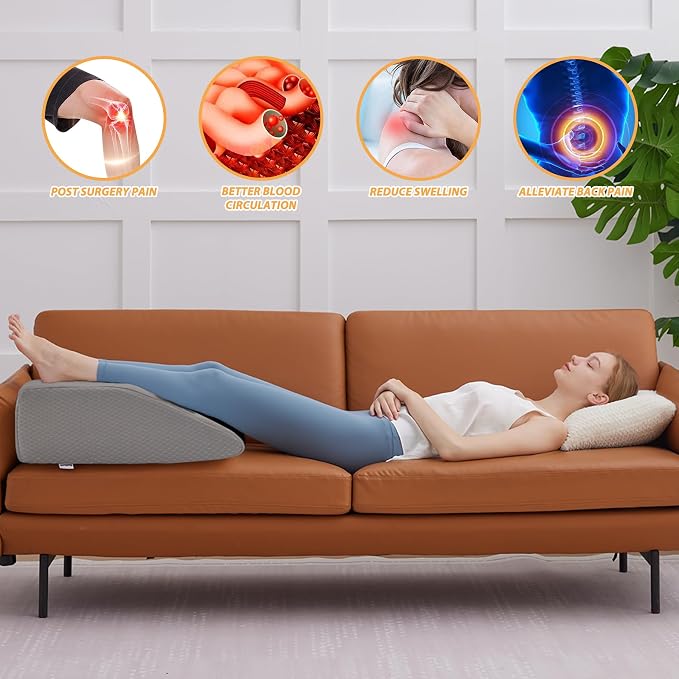 Bedluxe Leg Pillow Elevation, Leg Wedge for Blood Circulation, Leg Elevating Pillow for After Surgery, Memory Foam Foot Knee Pillow for Sleeping 23.6×16.8×8 Inch Grey