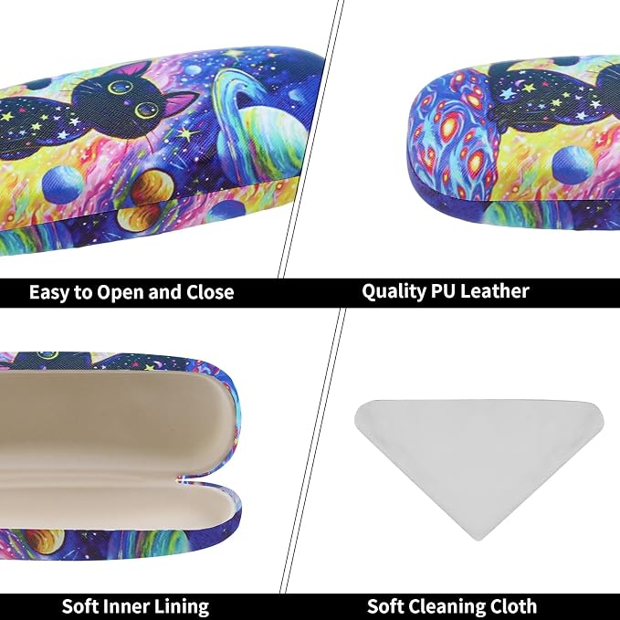 PERFECTSIGHT Hard Shell Eyeglasses Case, PU Leather Protective Glasses Case, Cute Eyeglass Case for Women Men Girls