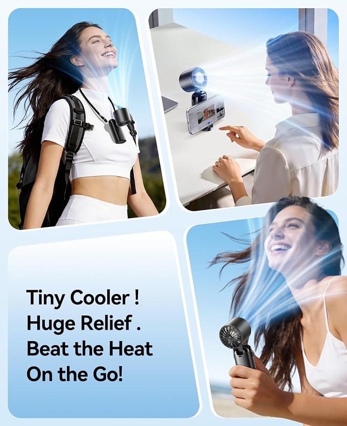 KIMMOO Handheld Portable Turbo Fan with Ice Cooler, Powerful 21000 RPM, Speed (1-199), Up to 14Hrs Cooling, Rechargeable Personal Fan, Small Pocket Hand Fans for Travel/Outdoor/Home/Office (Black)
