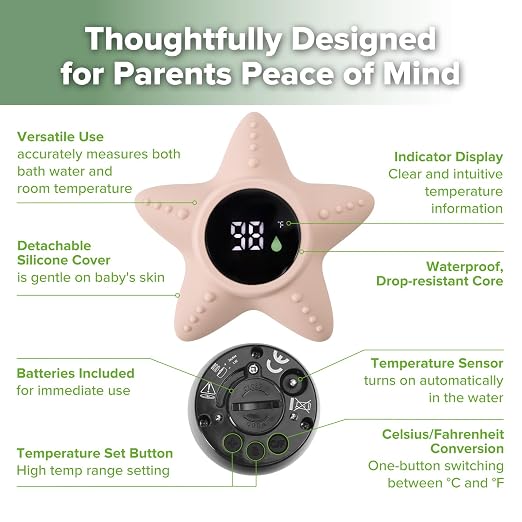 Haakaa Silicone Baby Bath Thermometer – Water Temperature Thermometer for Baby Safety, Floating Infant Bath tub Temp Thermometer for Newborns & Toddlers - Starfish