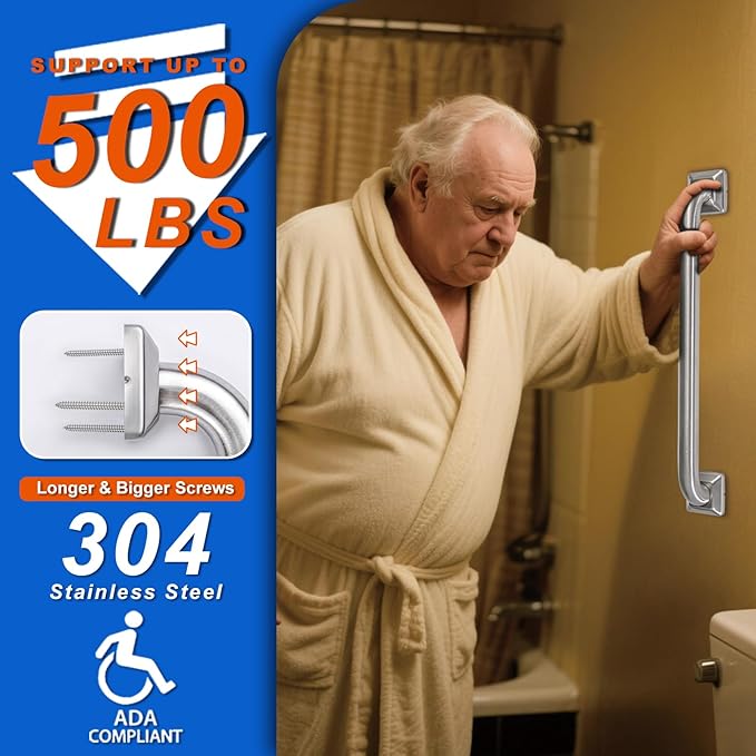 Bathroom Grab Bars Stainless Steel Handrail ADA Compliant 500lbs bathtubs and Showers Toilet Handle Safety for Handicap, Elderly, Disabled, Injury (12inches 2 Pack)