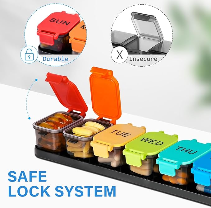 Extra Large Weekly Pill Organizer - Waterproof 7-Day Pill Box, Portable Vitamin & Supplement Case, Easy to Open Design, Ideal for Travel and Daily Medication Management