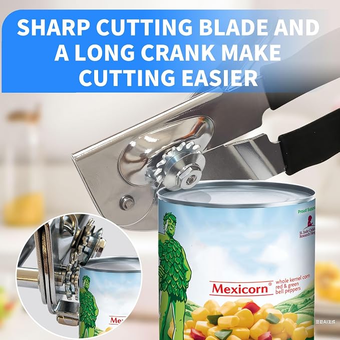 Manual Can Opener for Seniors & Arthritis, Smooth Safe Edge | Effortless long non-slip grips for weak hands. Magnetic lid lifter, fits all standard cans for daily home use.