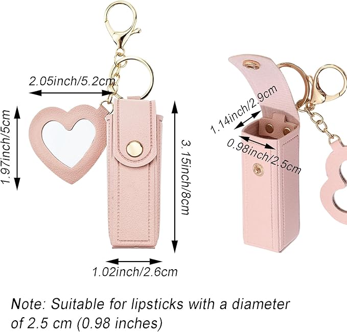 Arvintas 4 PACK PU Leather Potable Chapstick Holder Key Chain Bulk with Mirror, Lipstick Keychain, Lip Balm Organizer Holder Lipstick Travel Makeup Storage Case for Women Girls (Style 1)