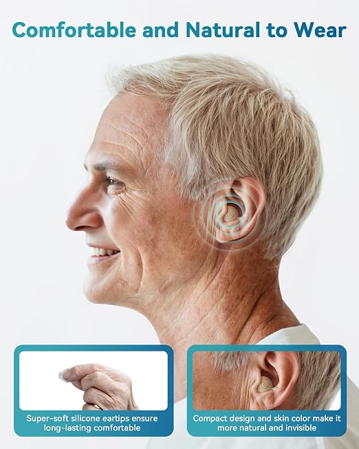 Hearing Aids for Seniors, Rechargeable OTC Hearing Aids with Noise Reduction, Providing Clear Sound Quality and Comfortable Wearing for Adults Hearing Loss, Invisible In-Ear Design (Light Gray)