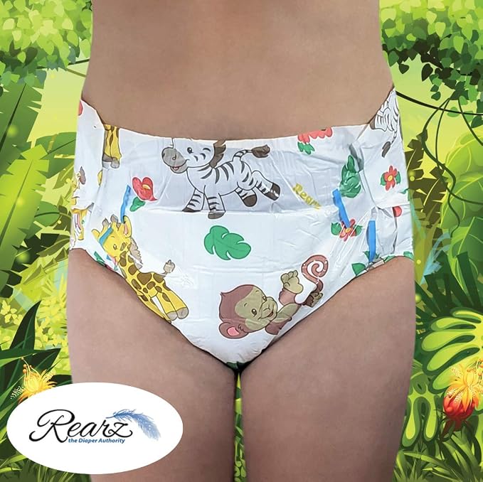 Rearz - MEGA Safari - 11,000ml Adult Printed Diaper Briefs (Sample 2 Pack) (Large, 33'' - 42'')