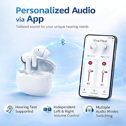 OTC Hearing Aids for Seniors, Rechargeable Bluetooth Hearing Aids with App Control, Noise Cancelling Sound Amplifiers for Hearing Loss, 38dB Sound Gain, In-ear Design