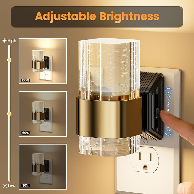 Night Lights Plug into Wall, Dimmable LED Night Light [1-Pack], Acrylic Dusk to Dawn Sensor Nightlight, Adjustable Wall Lights for Bathroom, Hallway, 3000K Warm White