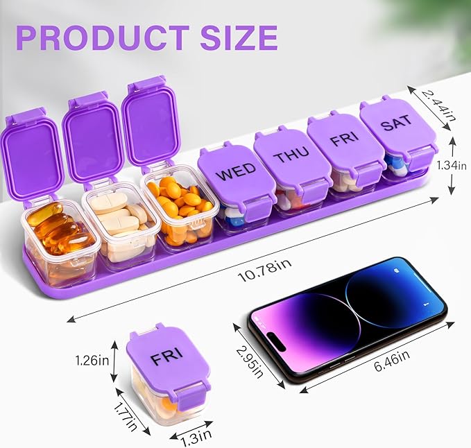 Yaklim 2-Pack Large Waterproof 7-Day Pill Organizer - Extra Large AM/PM Pill Boxes for Vitamins, Fish Oils & Supplements, Portable Daily Medication Dispenser with 14 Compartments