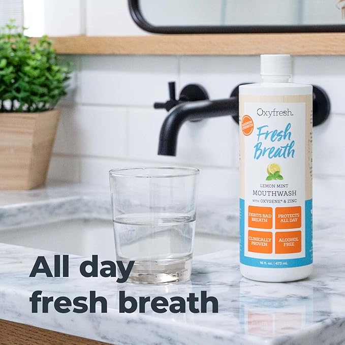 Oxyfresh Lemon Mint Fresh Breath Mouthwash – Bad Breath Treatment – SLS & Fluoride Free – Alcohol Free, Gentle Nonburning with Xylitol & Essential Oils – 16 Fl Oz (Pack of 3)