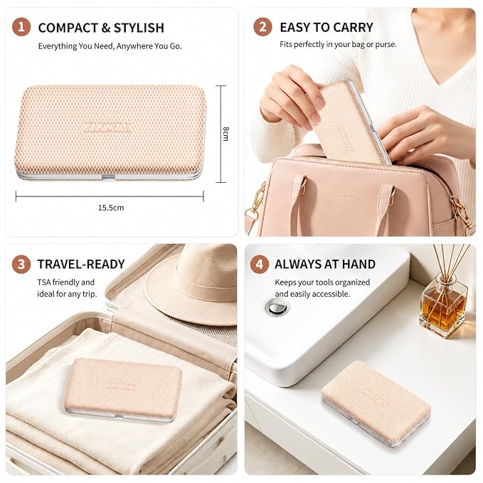 Manicure Set, Stainless Steel Nail Clipper Set with Luxurious Travel Case | 12-Piece Set with Thicker Steel, Precision-ground Cutting Edges, and Smooth-finished Tools for Clean, Precise Trimming.
