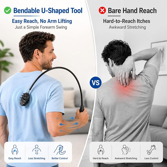 TUKUOS Curved Back Scratcher, 29.6 in Bendable Long Handle, Gifts for Men | Double-Sided Head, Flexible Reach For Hard-To-Reach Spots, U-Shaped Design, Stocking Stuffer For Dad, Husband And Women