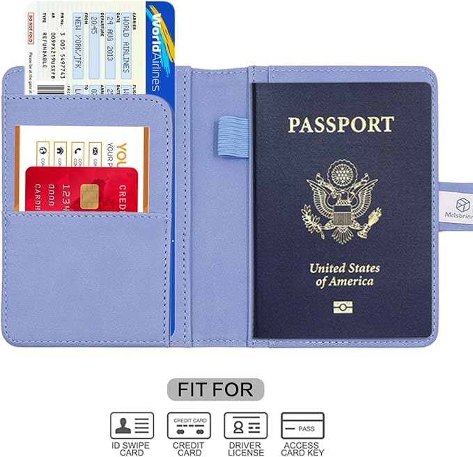 Melsbrinna Premium Leather Passport Holder Covers Case, Waterproof Rfid Blocking Travel Wallet Passport Holder with Pen Holder, Cute Passport Book for Women/Men