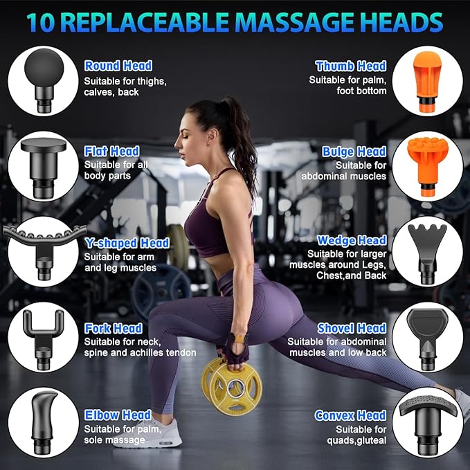 TOLOCO Massage Gun, Deep Tissue Back Massage for Athletes for Pain Relief, Percussion Massager with 10 Massages Heads & Silent Brushless Motor, Christmas Gifts for Women, Men, Black