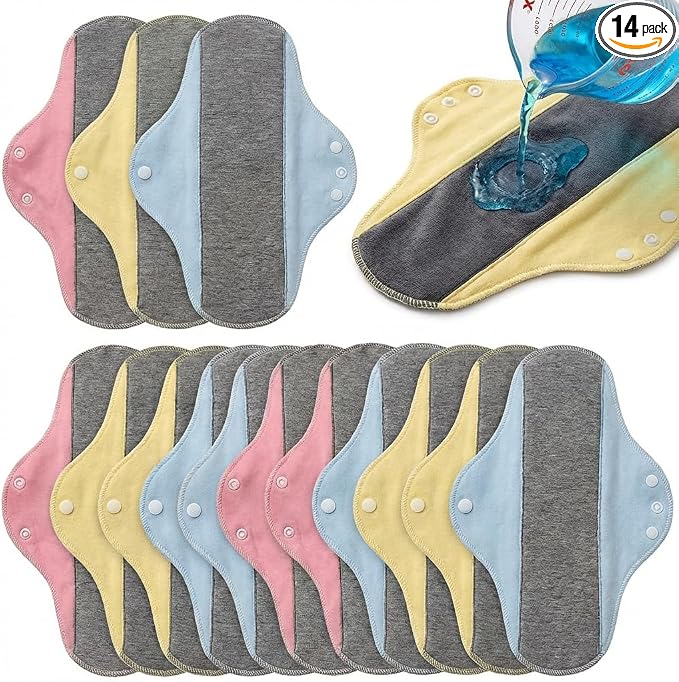Incontinence Pads Reusable Washable Waterproof Leak-Proof Soft Dry Comfortable Bed Pads with Graphene Aseptic Protection for Elderly Home Care Daily Use (Multicolor-14PCS)