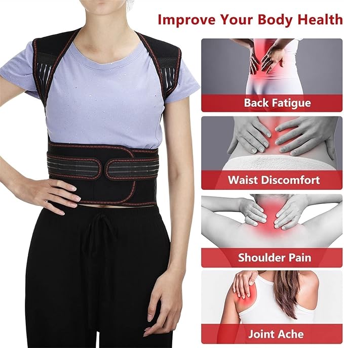 Physical Therapy Back Brace Posture Corrector for Seniors Men & Women Self-Heating 108pcs Magnets Full Back Lumbar Support Belt Shirts Vest Pain Relief for The Elderly, Black, XL/X-Large
