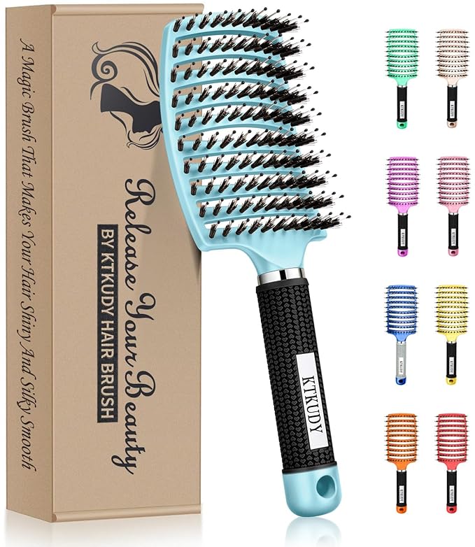 Detangling Brush for Women & Kids, Wet & Dry Hair, All Hair Types | Less pulling & breakage, Boar bristles tame frizz & add shine, Vents for faster blow-drying, Lightweight 4 oz, Non-slip grip