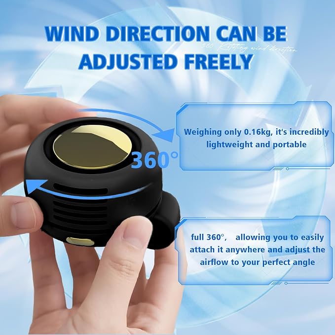 Portable Fan,Clip On Waist Bladeless, Ultra-Quiet Personal Mini Neck Fan | 3 Speeds with 360°Adjustable Clip Mini Fan Personal USB Rechargeable Small Fan for Summer