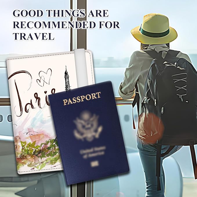 Passport Holder for Travel Essentials, RFID Premium Leather Passport Wallet Cover Case for Travel Must Haves Accessories, Passport Book Holders for Women Men Paris Tower