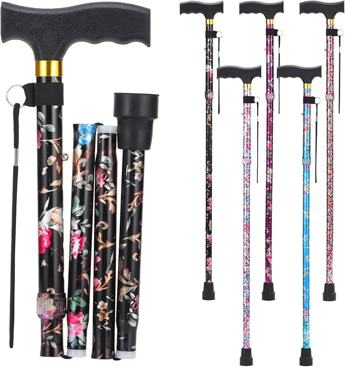 PARLORA Walking Cane for Women and Men, Collapsible, Lightweight, Sleek, Foldable Folding Cane | Walking Sticks for Seniors & Adults with Comfortable T-Handle