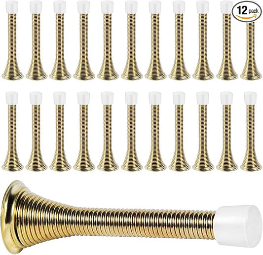 KISEER 24 Pack Spring Door Stops 3 1/4 Inch Flexible Heavy Duty Spring Door Stopper with RustProof Screw Rubber Bumper Tips (Gold)