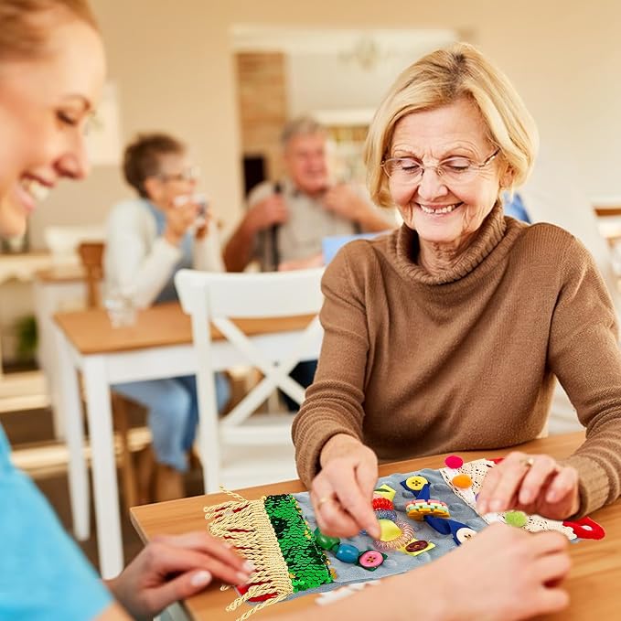 Sensory Blanket for Adults with Dementia, Dementia Activities for Seniors, Alzheimer's Products, Sensory Board with Buttons & Textures, Anxiety Relief Gifts for Elderly