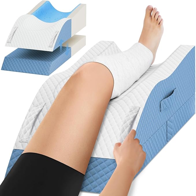 TranquilRelax Elevation Pillows for Leg After Surgery, Memory Foam Adjustable Wedge Pillow for Injury or Rest, Ankle Pillow for Sleeping Blood Circulation, Light Blue/Single Leg
