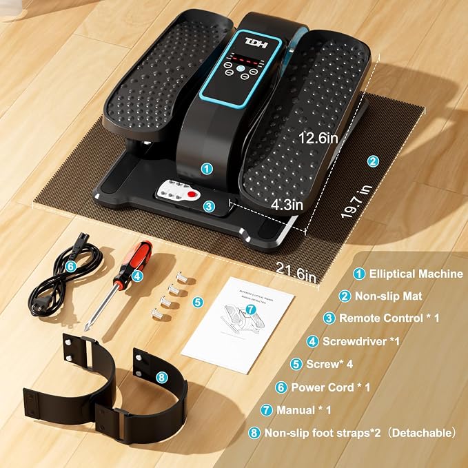 TDH Under Desk Elliptical Machine,Electric Leg Exerciser as Seen on Tv for Senior Adult,Portable Quiet Pedal Exerciser While Sitting with 12 Adjustable Speed Auto&HR Mode for Home Office