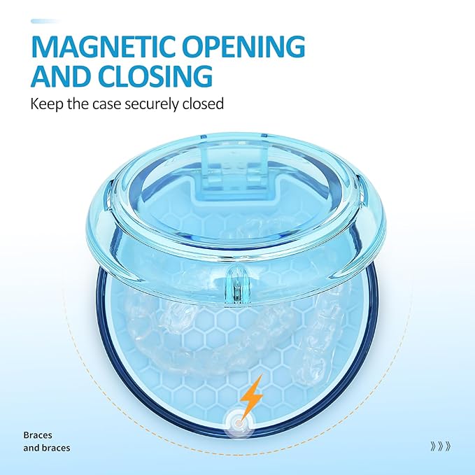 Retainer Case Slim Aligner Case with Vent Holes Cute Dental Brace Box with Retainer Removal Tool and Brush Compatible with Night Guard and Mouth Guard (Clear Blue)