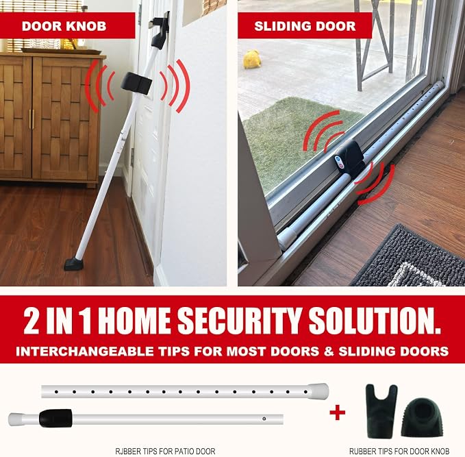 Securityman Door Security Bar with Alarm | Sliding Door Security | Door Stopper (120 dB Extra Loud Alarm) Enjoy Peace of Mind with Durable, Heavy Duty Door Jammer Door Stop Alarm Stick Inside