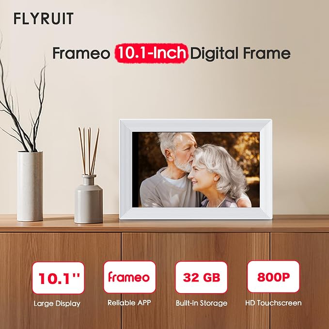 Frameo 10.1'' Digital Picture Frame WiFi, 1280 * 800 IPS HD Touchscreen, 32GB Storage, Instant Share Pictures Video, Smart Photo Frame Electronic, Gifts for Mom, House Warming