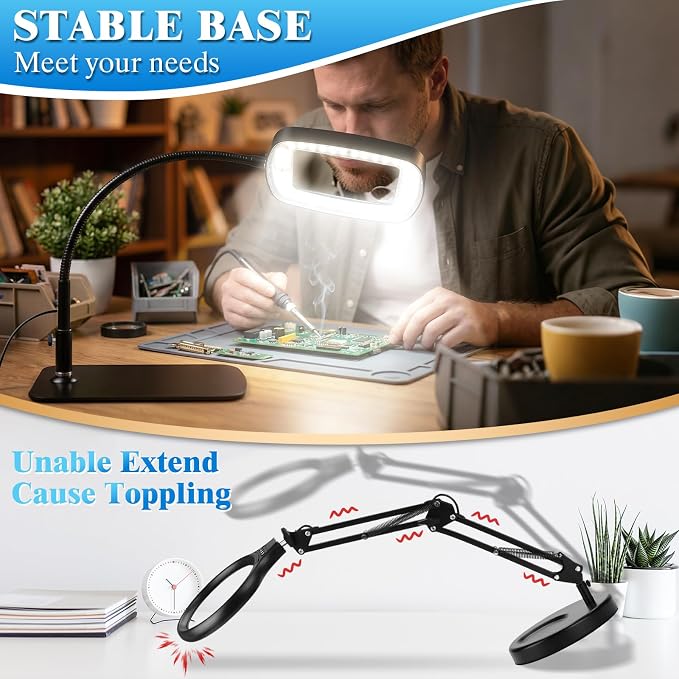 10X 30X Large Magnifying Glass with Light and Stand | Lighted Magnifier,72 LEDs,3 Color Modes , Hands-Free Magnifying Desk Lamp for Reading, Craft, Hobby, Close Work