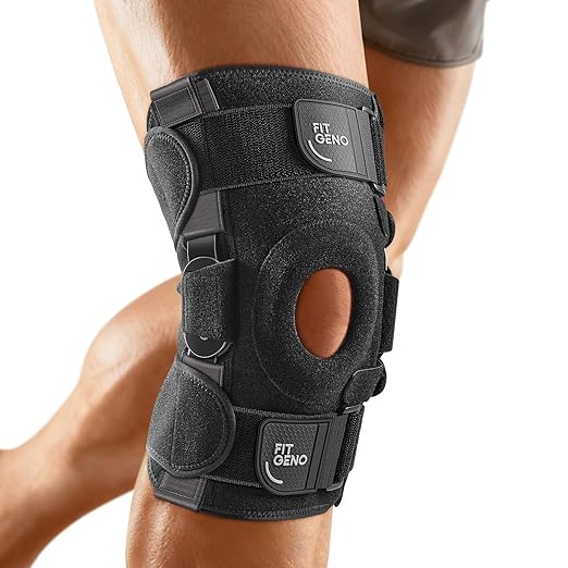 Fit Geno Hinged Knee Brace for Meniscus Tear: Adjustable Support for Knee Pain w/Built-in Side Stabilizers & Removable Metal Hinges for ACL MCL Injury or Surgery Recovery - Men and Women