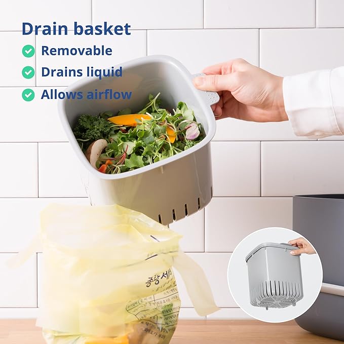 Blue Ginkgo Kitchen Compost Bin, 2.6L Countertop Compost Bin, Green | Odor-Tight. Filter-Free. Dishwasher Safe. (Standard)