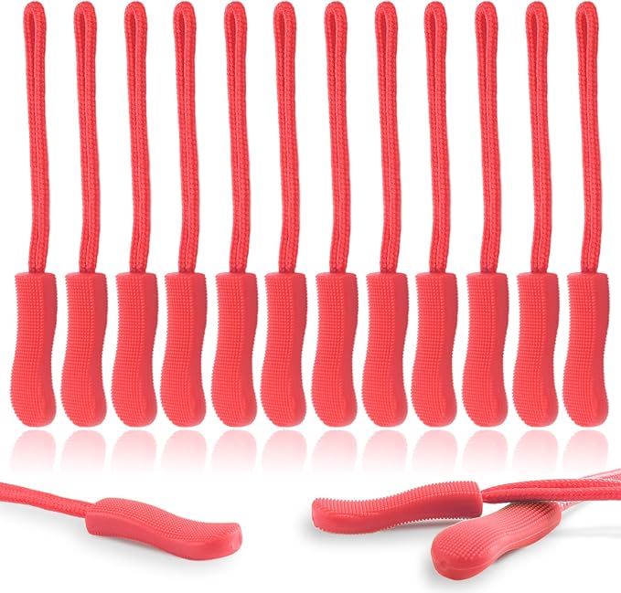 CooBigo 12Pack Zipper Pull Replacement, Golf Bag Zipper Pull Replacement Tab for Backpack, Jackets, Pants, Boots, Coats, Luggage - Red(Universal Extender), #10 Red(12 PACK)