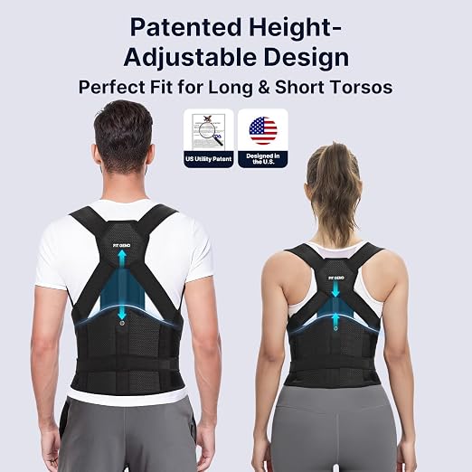 Fit Geno HeightFit Posture Corrector for Women & Men, Adjustable Back Brace | Our Patented Height-Adjustable Back Design Lets You Dial in the Exact Fit, So One Brace Works for a Range of Torsos