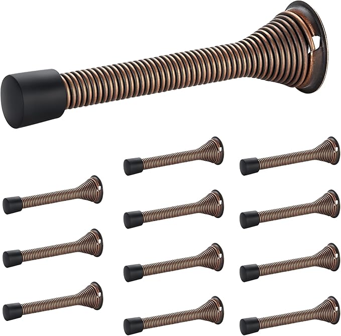 Ravinte Door Stoppers, 12 Pack Spring Door Stops with Rubber Bumper, Oil Rubbed Bronze Door Stoppers for Bottom of Door