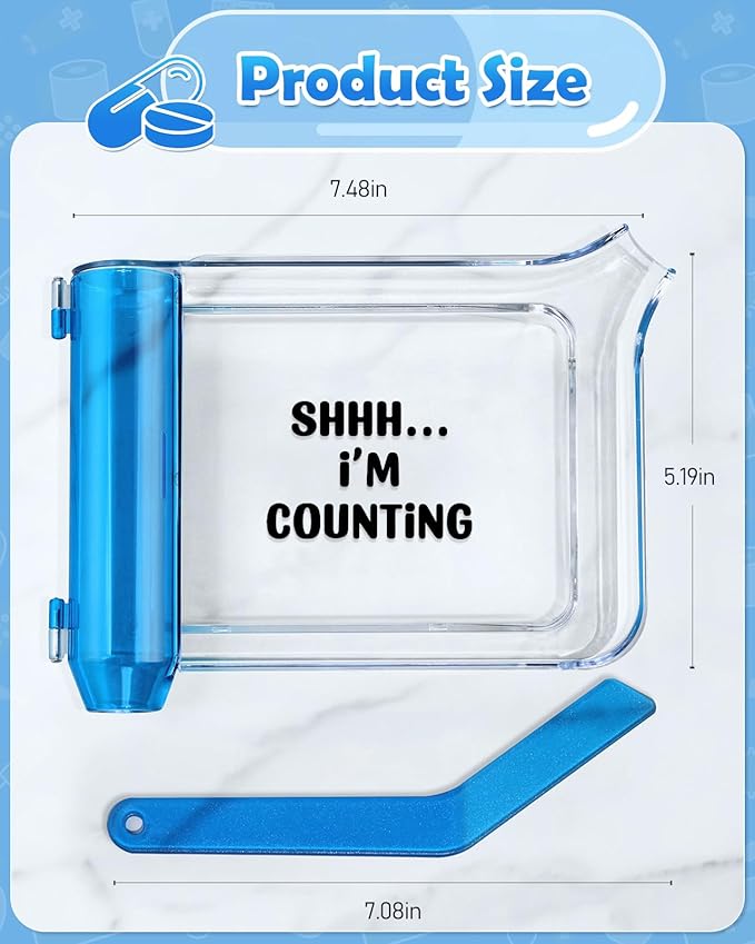 Plifal Pill Counter Tray with Spatula - Pill Counting Tray Shhh Print Pharmacy Counting Tray Medicine Sorting Tray with Funny Reminder Labels, Equipped with L-Shaped Spatula